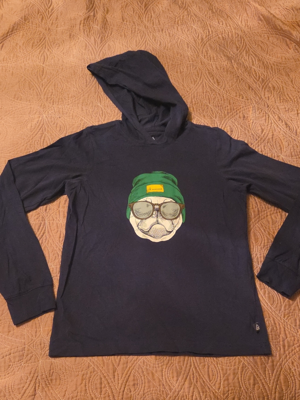 Kids Rip Zone Navy Long-Sleeve Hoodie Tee with Cool Dog Graphic